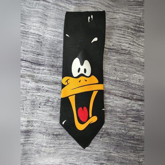 Vintage Looney‎ Tunes Mania Tie Daffy Duck Graphic Black Orange - Picture 2 of 8